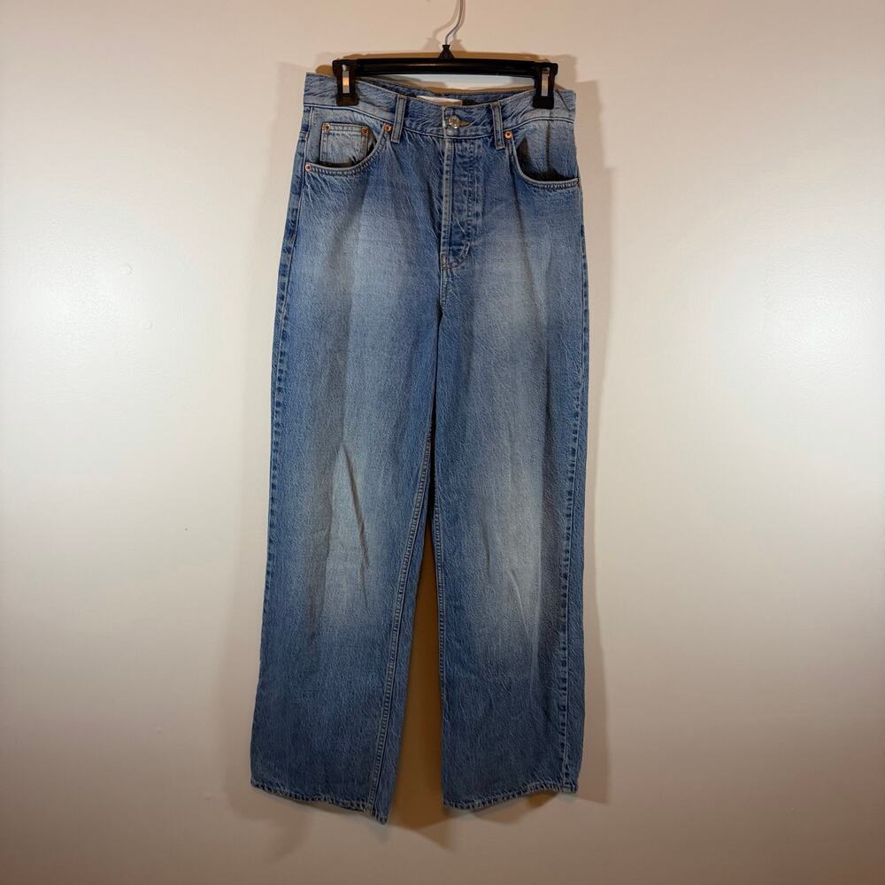 TopShop Mid Wash Denim High Rise Wide Leg Jeans Womens 26 Casual Staple